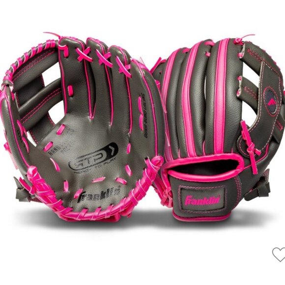 🧡 3/15 Franklin Sports RTP 9.5" Perf Teeball Goves Right Hand Throw Gray/Pink - Picture 1 of 5